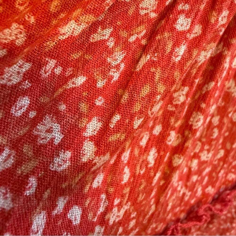 Lulu's Red Orange Calico Print Tiered Ruffled Sundress with Spaghetti Straps - Picture 7 of 8